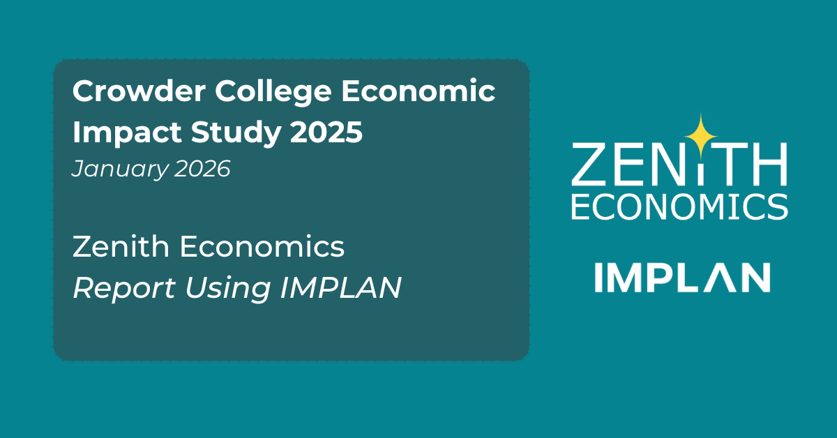 Crowder College Economic Impact Study Title Card - Using IMPLAN by Zenith Economics