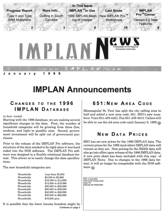 IMPLAN Newsletter (Jan. 1999)