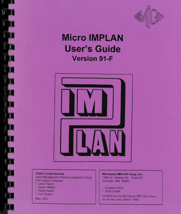 Micro IMPLAN User's Guide Version 91-F (1994)